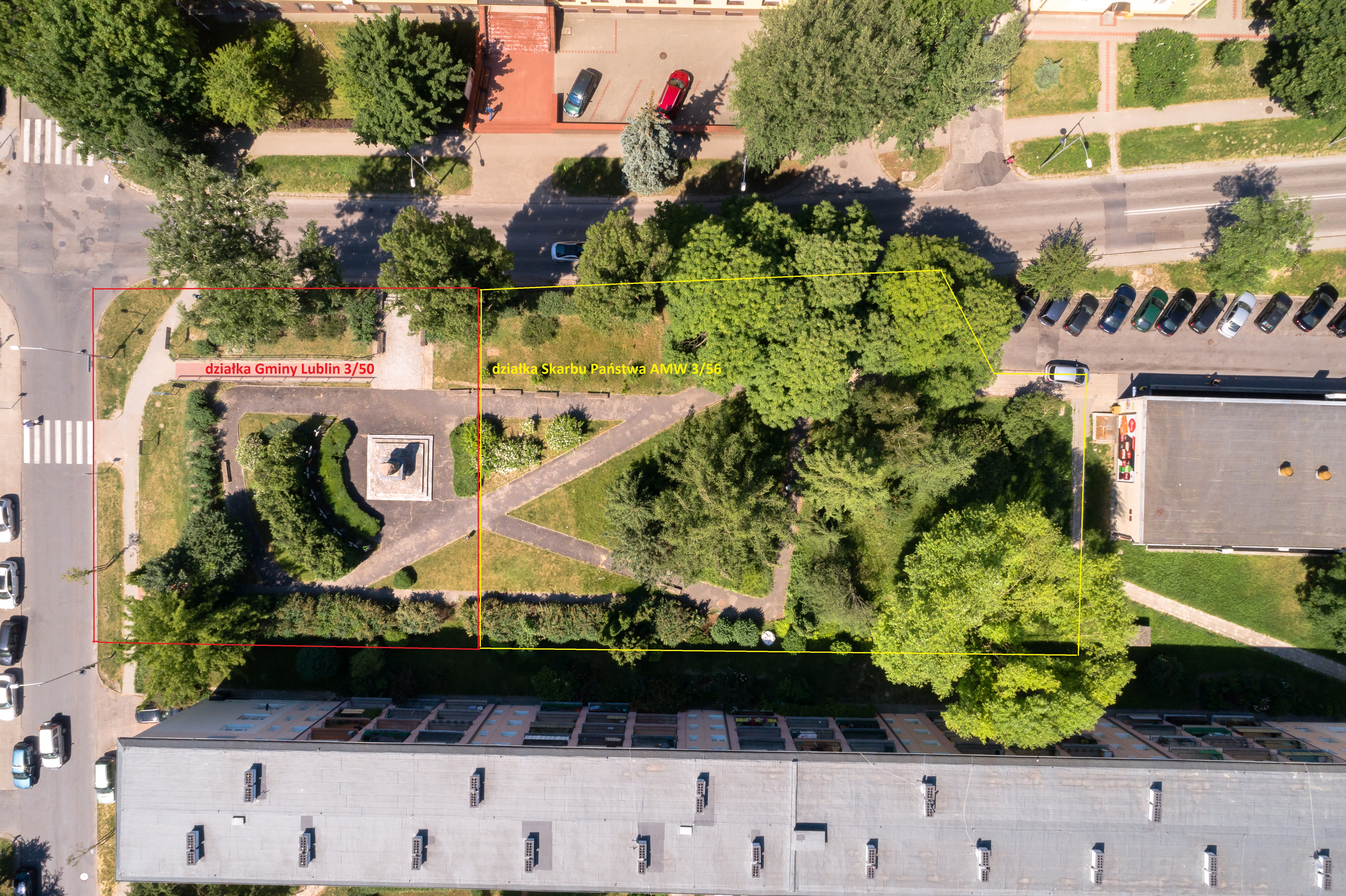 Lublin ul.Spadochroniarzy 2b obrys AMW wraz z działką Gminy Lublin.jpg